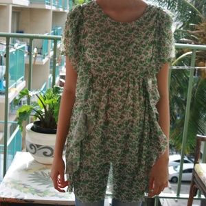 Women's Floral short sleeve tops / green